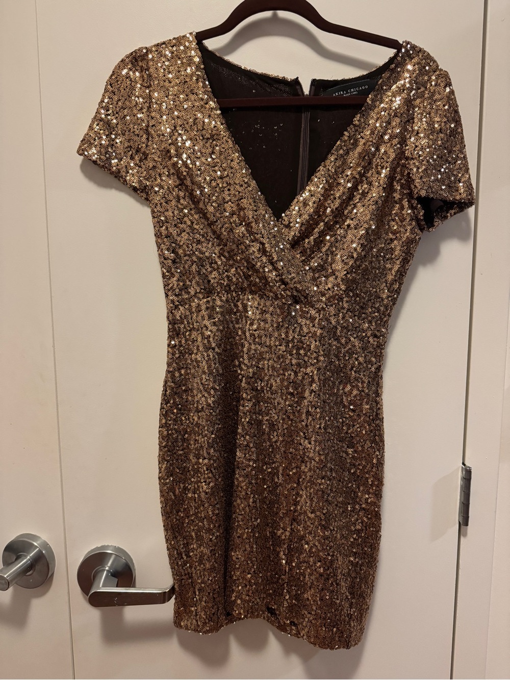 Gold Sequin V-Neck Mini Dress